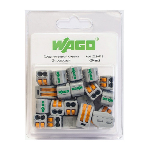 Клемма с рычажком WAGO 222-412 без пасты, 2 провода 0,08-2,5 мм2 (20 шт.)