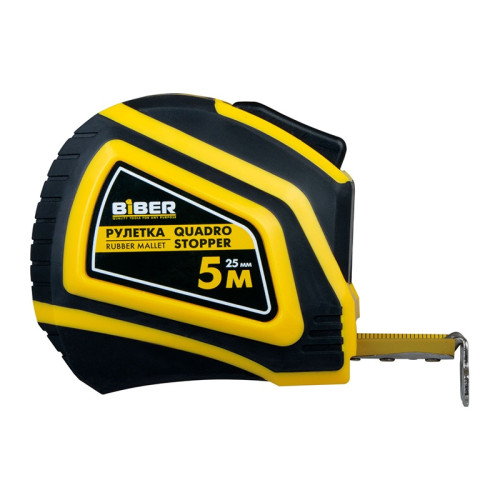 Рулетка Biber 40136 Quadro Stopper Профи, автофиксация, магнитный зацеп, 5 м/25 мм