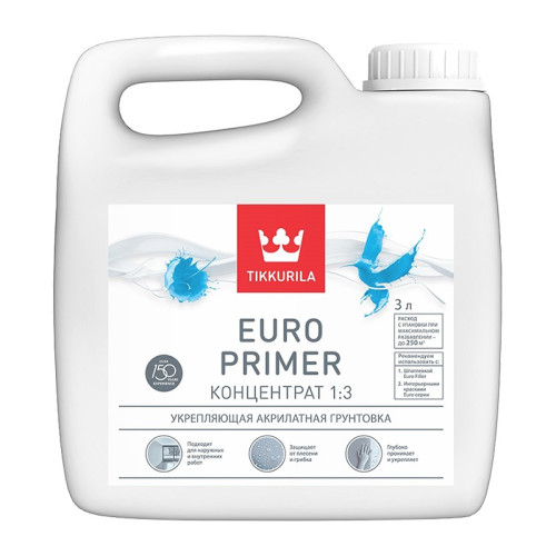 Грунтовка акриловая Tikkurila Euro Primer концентрат 1:3 (3 л)