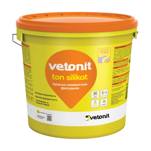 Краска фасадная силикатная Vetonit тон силикат, транспарентная база 0000 (25 кг)