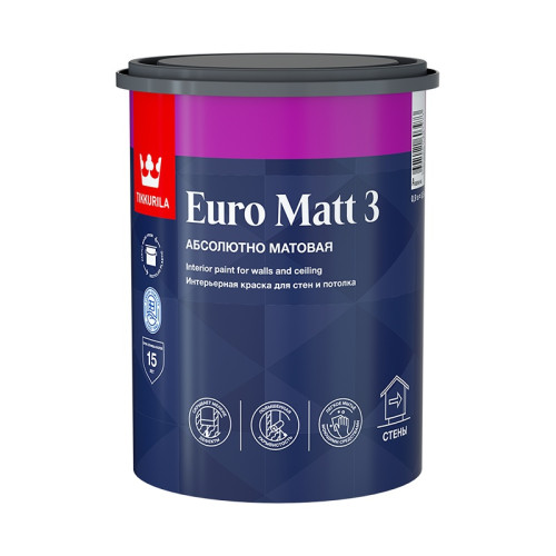 Краска интерьерная Tikkurila/Tikkivala Euro Matt 3 основа А глубоко матовая (0,9 л)