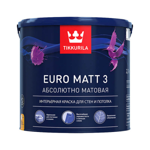 Краска интерьерная Tikkurila/Tikkivala Euro Matt 3 основа А глубоко матовая (2,7 л)
