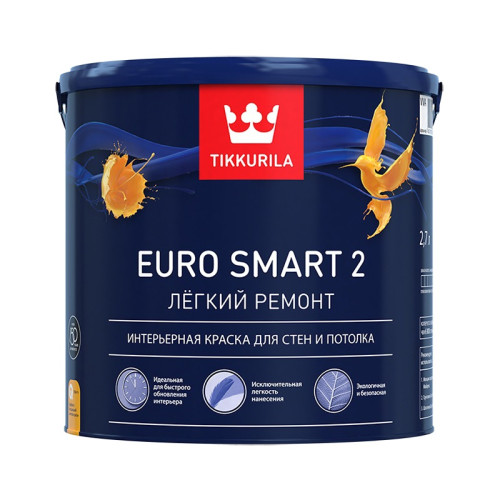 Краска интерьерная Tikkurila/Tikkivala Euro Smart 2 основа A глубокоматовая (2,7 л)