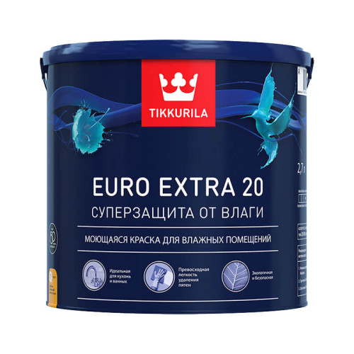 Краска для влажных помещений Tikkurila/Tikkivala Euro Extra 20 A полуматовая (2,7 л)