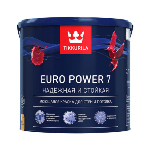 Краска моющаяся Tikkurila/Tikkivala Euro Power 7 основа А матовая (2,7 л)