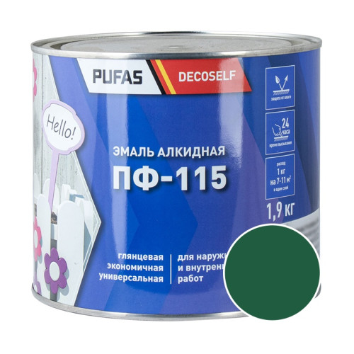 Эмаль Pufas Decoself ПФ-115 зеленая (1,9 кг)