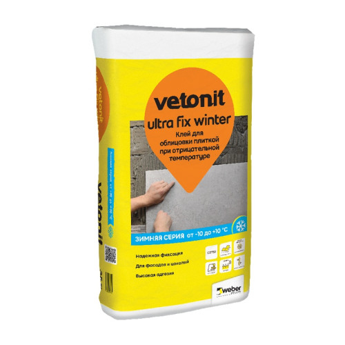 Клей для плитки высокодеформативный Vetonit Ultra Fix эластичный, С2 Т S1, зима (25 кг)