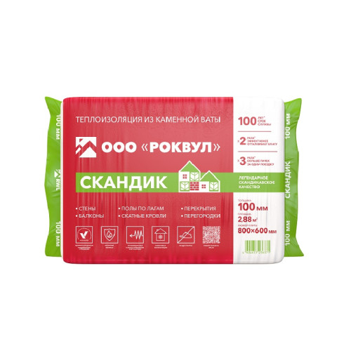 Утеплитель Rockwool Лайт Баттс Скандик 800х600х100 мм, 6 шт