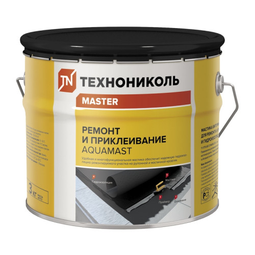 Мастика битумная Технониколь АкваМаст гидроизоляционная для ремонта и приклеивания, 3 кг