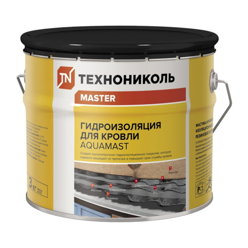 Мастика битумно-резиновая Технониколь АкваМаст гидроизоляционная для кровли, 3 кг