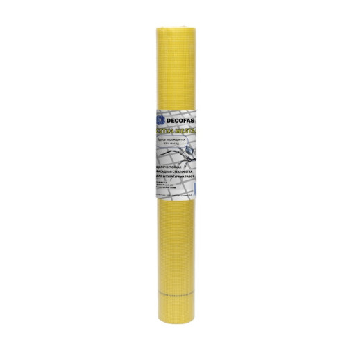 Сетка стеклотканевая для штукатурных работ Decofas Фасад 5x5 (желтая) (1х50м) ± 10% (145гр/м2)
