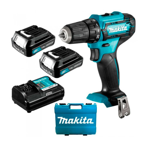 Дрель-шуруповерт Makita DF333DWYE, 2 аккумулятора Li-ion (1,5Ач), 12V, 10 мм, 30 Нм, слайдер, кейс