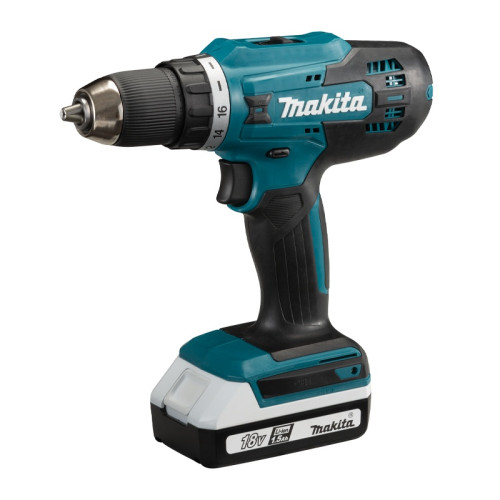 Дрель-шуруповерт Makita F488DWE, 2 аккумулятора Li-ion (1,5Ач), 18V, 13 мм, 42 Нм, слайдер, кейс